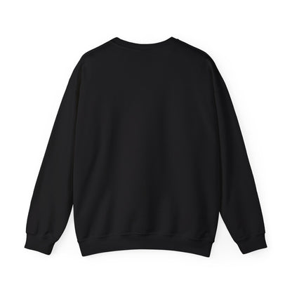 The back of the Cozy heavy-blend cotton and polyester Crewneck sweatshirt in black. The print is only on the front. The back does not have anything printed and is solid black. 